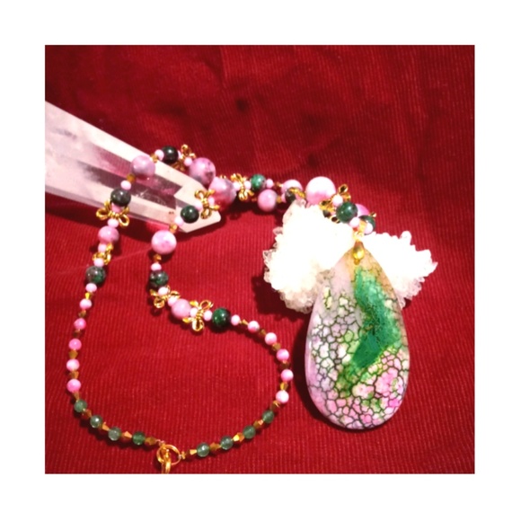 Pink and Green Kunzite Necklace Bow Necklace - Picture 2 of 2